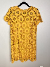 Ann Taylor Loft Eyelet Sheath Dress Mustard Yellow Fall Sz 6