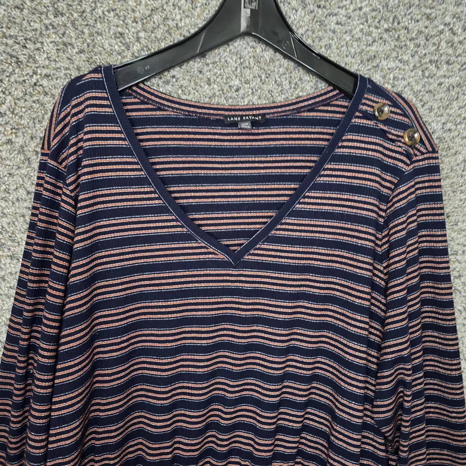 Top Lane Bryant para mujer Plus 26/28 azul a rayas tejido botón acento informal damas Foto 4 de 4