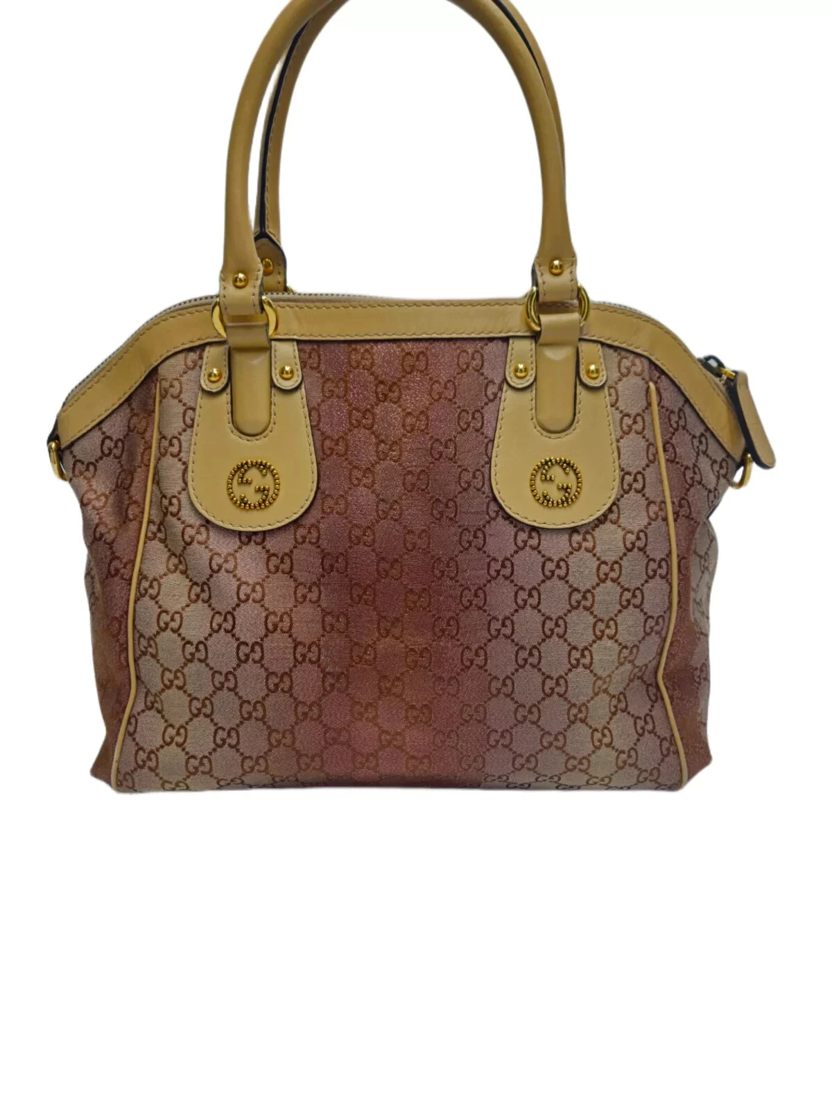 Sacoche Gucci blanc/beige GG bordure toile et cuir moyen écarlate
