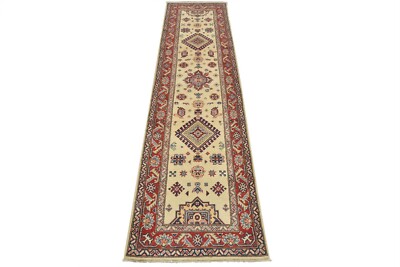 Kazak Runner 2'9'' x 9'9'' Beige Wool Tribal Geometric Hand-Knotted Oriental Rug