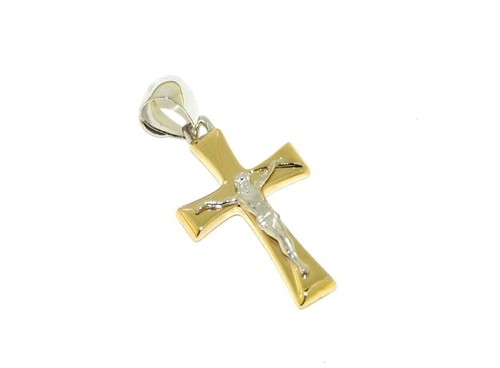 Pendentif Croix En Or 18 Carats Avec Jésus Blanc - Cadeau Baptême Fichera Preziosi