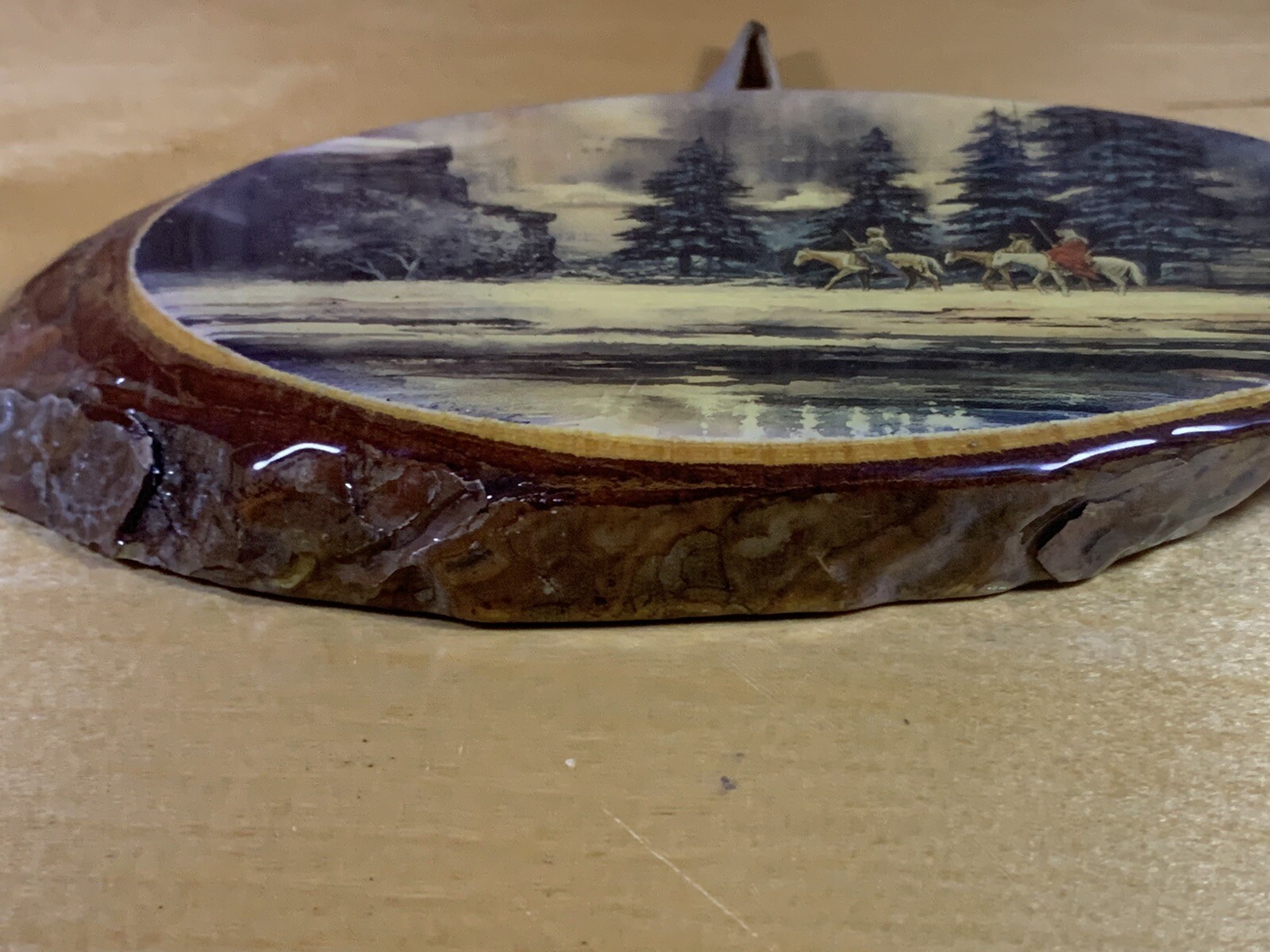 Vintage slab wood art, Landscape, Native American, Frontier, History, Rustic eBay