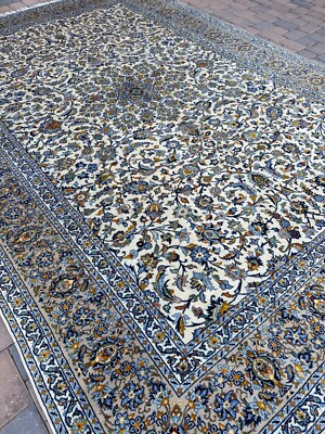 Handmade Stunning New Ivory & Blue Oriental Rug, Floral Medallion Design, 10x14
