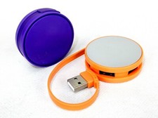 Hub USB redondo de 4 puertos, 2" de diámetro, cabe en bolsillo, elección de naranja o púrpura