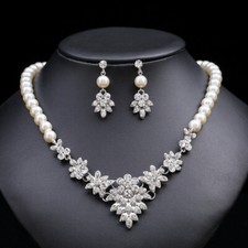 Bridal Wedding Party Jewelry Sets Pearls Beaded Necklace Earrings for Women