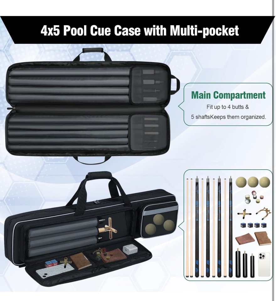 Pool Cue Case 4X5 Pool Cue Carrying Case Soft Padded Billiard Pool