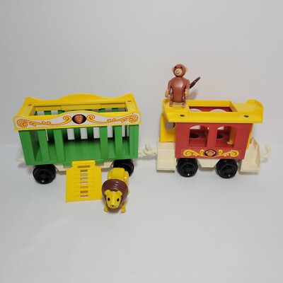 Fisher Price Little People Circus Train Cart Lion Cage & Monkey Caboose Vintage