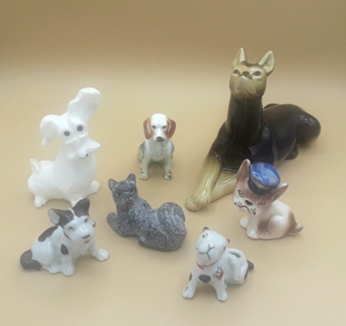 Lot of 7 Vintage Porcelain Ceramic Stone Dog Puppy Figurines See Description - Picture 1 of 12
