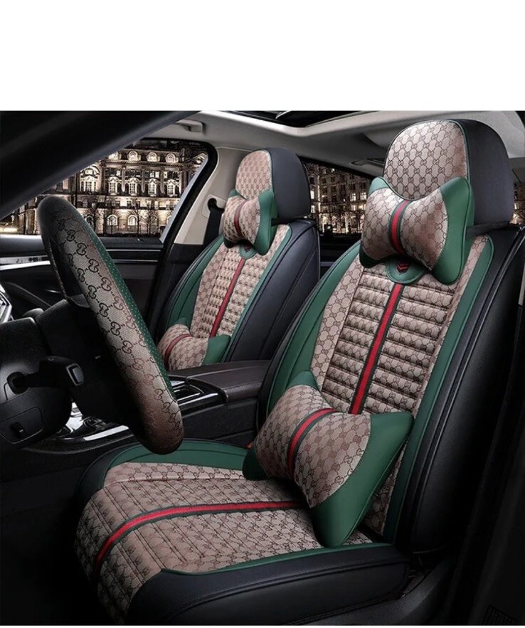Gucci Luxury car seat covers full 2 Bucket seats Back Row Pillows