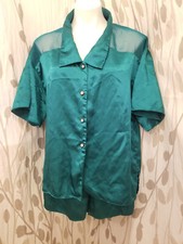 Vintage Emerald Green Satin Sheer Victoria Secret Pajamas Tap Shorts Gold Label