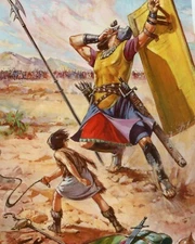 Christian print picture- DAVID AND GOLIATH - 8" x 10"  ULTRA PREMIUM SATIN PRINT