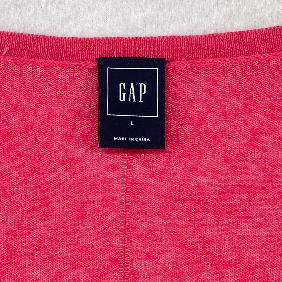 GAP Suéter Mujer L Cuello en V Manga Larga Mezcla de Lino Pullover Acanalado Borde Rosa Foto 4 de 4