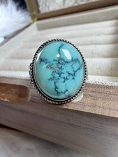 Natural Big Turquoise Ring In S925 Silver- Adjustable