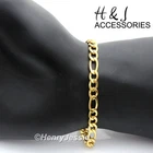 7"-10"MEN WOMEN Stainless Steel 6mm Gold Plated Figaro Link Chain Bracelet