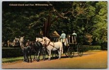 Colonial Coach and Four Horses, Williamsburg, Virginia - Postcard