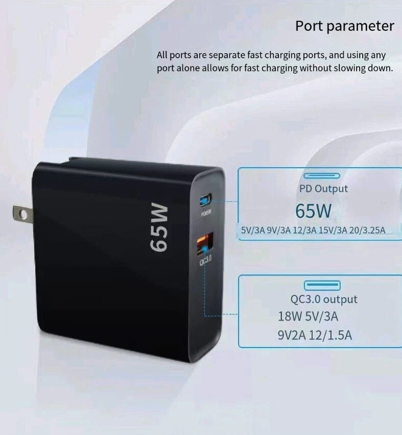 65W GaN Charger Fast USBC TypeC Power Adapter For iPhone Mac Samsung 1m Cable 2m - Image 2 of 4