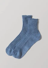 Nishiguchi Kutsushita Linen Ribbed Socks | Blue Size Medium Japan