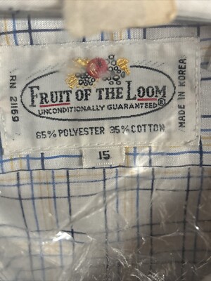 Vintage Fruit Of The Look Men's Button Up Shirt 1970's NOS Sz 15
