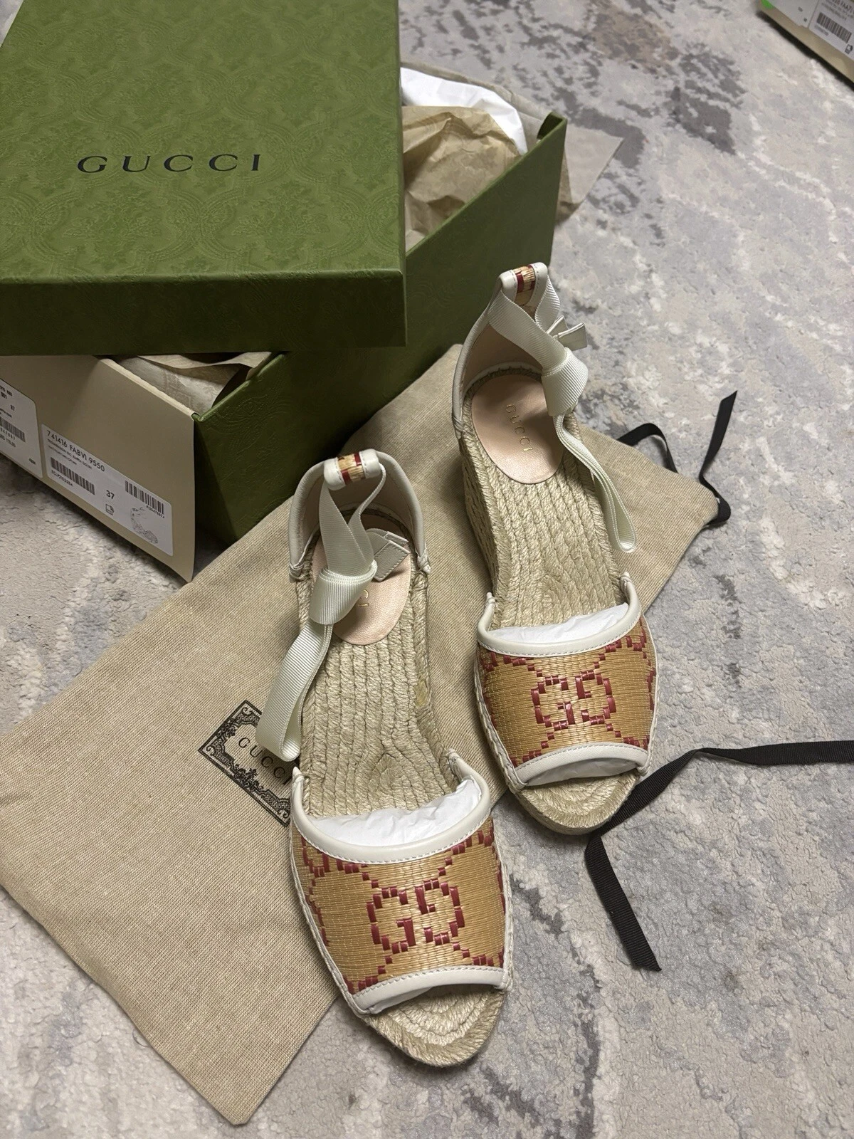 Chaussures à talons compensés à bride cheville logo Gucci GG neuves pointure 37/US 7
