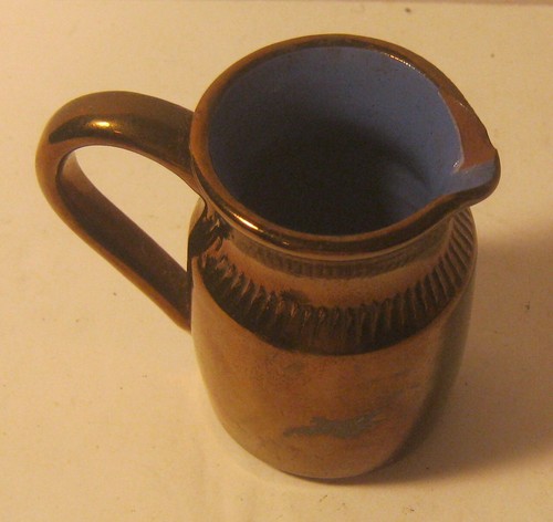 Antique Copper Lustre CREIGIAU WARE Welsh Copper Lustre CREAMER w Blue Enamel - Picture 4 of 7