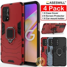 For OnePlus Nord N200 N10 5G N100 8T 8 9 Ring Stand Hard Case + Screen Protector