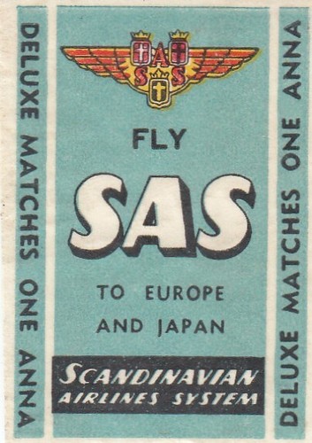 Airmail-Vintage fly to Japan - Scandinavian Airways - Label (3,5 * 5,0 cm)