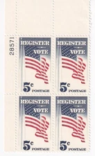 STAMP US SCOTT 1249 "Register Vote" 5 CENT 1964 MNH PB OF 4 UL - D