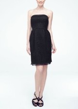 Short Strapless Corded Lace Bridesmaids Wedding Prom Homecoming Dress Black Sz 2