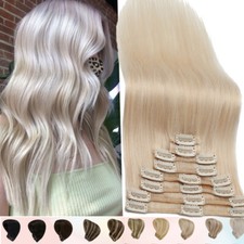 Clip in Hair Extensions 100 Remy Human Hair Extensions Full Head 8 Pieces Blond