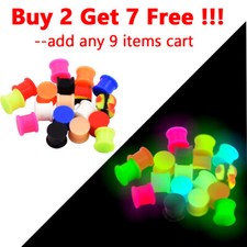 2pcs SOLID Silicone Ear Skins Ear Gauges-Soft Ear Tunnels Plugs Glow In the Dark