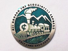 2009 Geocoinfest Salt Lake City - Ant. Silver Finish - New Unactivated Geocoin