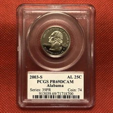 2003 S 25c Washington Quarter (Alabama), PCGS PR 69 DCAM