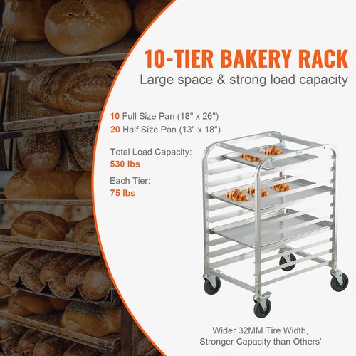 VEVOR 10 Sheet Commercial Bun Pan Rack Kitchen Aluminum Baking Racks Brake Wheel - Picture 3 of 12