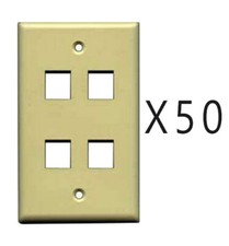 50 Pack Lot - Keystone 4 Hole Port Jack Wall Face Plate Network CAT5e CAT6 Ivory