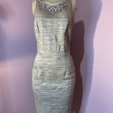 Eliza J Embellished Illusion Metallic Sheath Dress