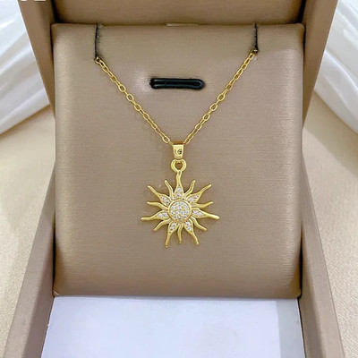 Gorgeous Sunflower Gold Plated Cubic Zirconia Pendant Necklace Jewelry Gift