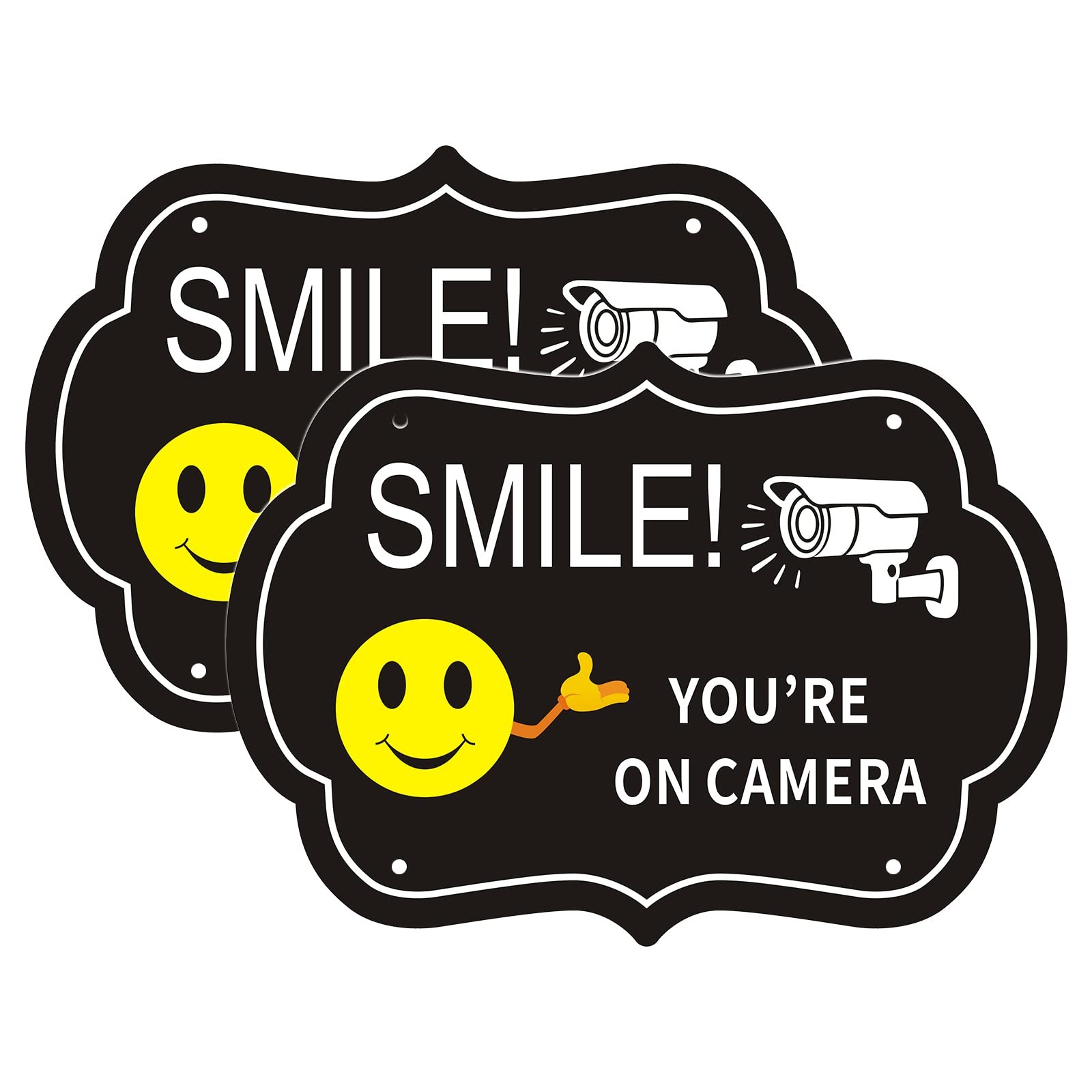 Smile Your on Camera Signs, Video Surveillance Signs 10x7 inches, Black