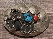 Native American Turquoise Buffalo Nickel Vintage Belt Buckle End of the Trail