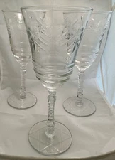 Vintage Libbey Arctic Rose Etched Long Stem Wine Glasses Set of 3