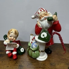 Josef Originals Christmas List Boy Calling Talking to Santa Phone Figurines Set