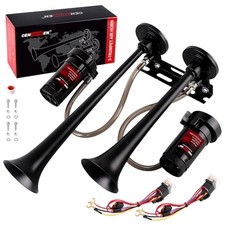 Dual 2-Trumpet Metal Air Horn for truck Kit with 2 air Compressors 2 speakers 