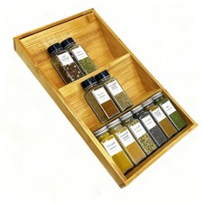 Bamboo Spice Drawer Organizer 3 Tier Seasoning Organizer Rack Spice Rack Tray...