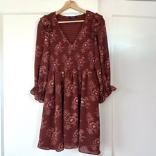 Madewell Lucie V-Neck Smocked Mini Dress in Letterpress Floral Long Sleeve XS