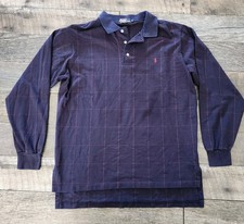 VTG 90s Polo Ralph Lauren Long Sleeve Polo Mens Large Navy Check Made in USA