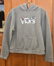 VANS GIRLS YOUTH SIZE XL HOODED SWEATSHIRT HOODIE SWEATER FLOWER LOGO GRAY