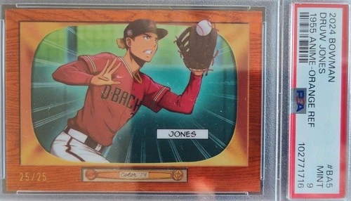 2024 Bowman '55 Bowman Anime Druw Jones #BA-5 Orange Refractor /25 PSA 9 BOOKEND