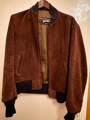 Brown Schott Suede Leather Bomber Jacket Sz. M 40 / IT 50