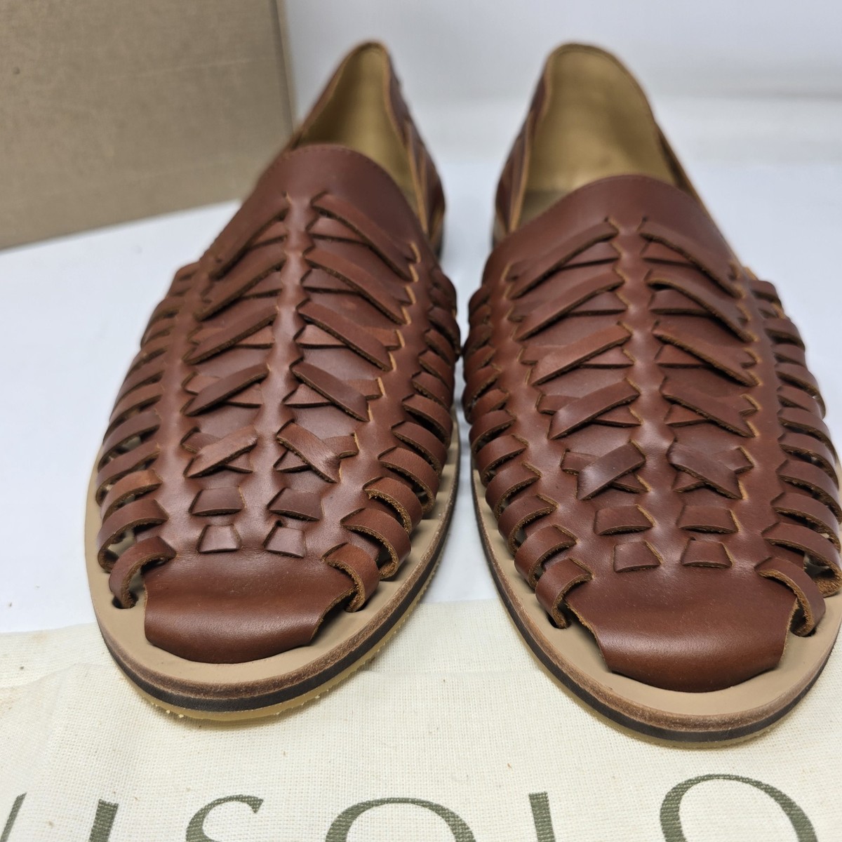 New Nisolo Mens 12.5 Huarache Leather Sandal Brandy Slip On  display picture 2