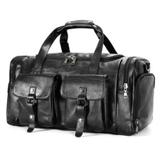 Zeroway PU Leather Travel Duffel with Shoe Pouch, Carry-On Weekender Bag Black