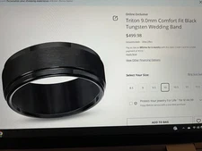 Men’s Triton 9.0mm Comfort Fit Black Tungsten Wedding Band Size 10